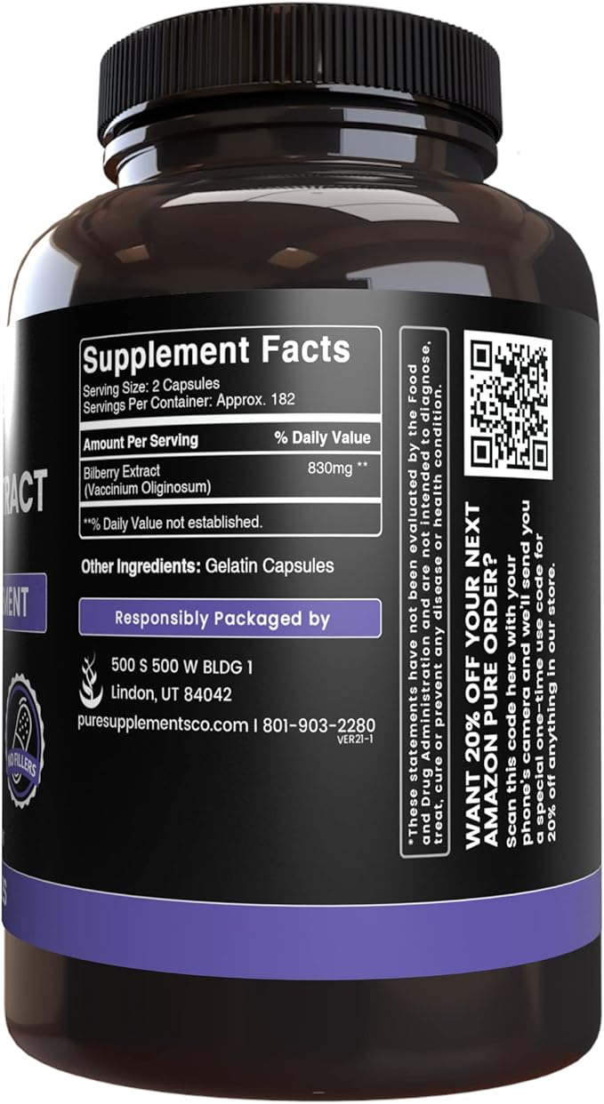 Pure Original Ingredients Bilberry Extract (365 Capsules) No Magnesium Or Rice Fillers, Always Pure, Lab Verified