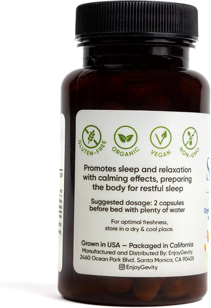 Organic Sleep Well Capsules - Calming and Relaxing Herbal Supplement - Sleep Aid - 60 Vegan Capsules - scullcap, California Poppy, Blue Vervain, Hops Extract - 1,500 mg