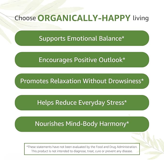 MoodBliss Mood Support Supplement, USA-Made USDA Organic Plant-Based Superfood for Stress Relief, Calm Mind & Body w/St John’s Wort Rhodiola Ashwagandha Valerian Medicinal Oils & More 60 ct