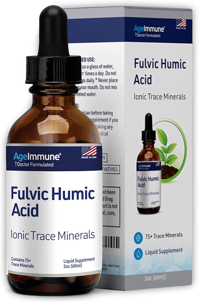 Fulvic Humic Acid Ionic Trace Minerals with Electrolytes Liquid Supplement. Plant Derived Mineral Drops, 75+ Trace Minerals for Energy Boost and Hydration. Up to 8 Months Supply. 2oz.