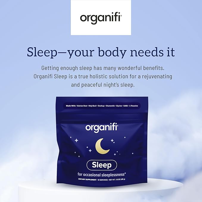 Organifi Sleep - Sleep Support with Valerian Root, Lavender, GABA and L-theanine - No Melatonin - Calming and Relaxing Nighttime Drink - No Gluten, Dairy or Soy