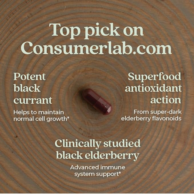 New Chapter Vegan Elderberry Capsules with 64x Concentrated Black Elderberry + Black Currant for Comprehensive Immune Support, Non-GMO Project Verified, Gluten Free, Certified Vegan, 30 Count