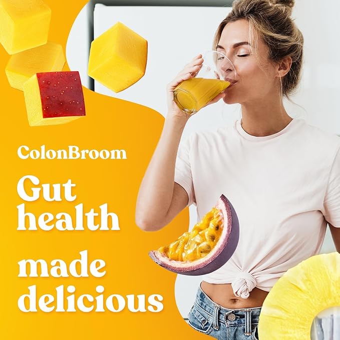 ColonBroom Psyllium Husk Powder with Stevia (Tropical Fruits) - Colon Cleanse for Bloating Relief & Gut Health - Colon Broom Fiber Powder Drink - Vegan Fiber Powder Stevia Supplement, 100 Servings