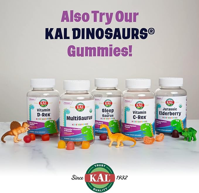 KAL Kids Zinc Elderberry Dinosaurs, Immune Support Supplement* for Children w/ Sambucus Elderberry, Fast Dissolving Mixed Berry ActivMelts, Fun, Tasty Dino Shapes, Vegan, 90 Servings, 90 Micro Tablets