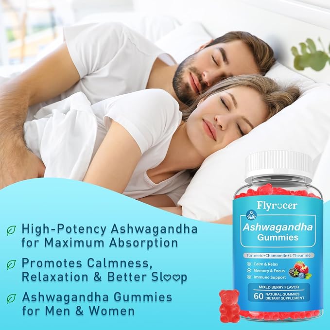 2 Pack Ashwagandha Gummies, Organic Ashwa Root Extract Supplement for Women & Men, Vegan, Gluten-Free, Mixed Berry Flavor, 120 Count