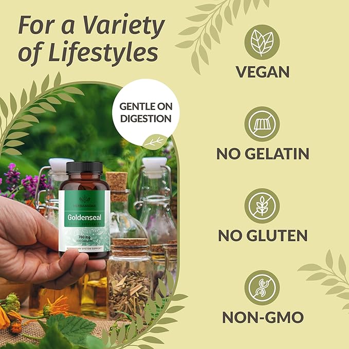 HERBAMAMA Turmeric Ginger and Goldenseal Kit - Bundle of Turmeric Ginger Tincture 2 fl oz and 700 mg Goldenseal Root Capsules - Vegan, Non GMO, Sugar & Alcohol-Free - 2 Pack
