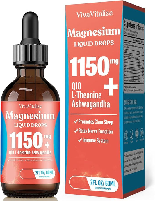 Magnesium Glycinate Liquid, Magnesium Liquid Drop Taurate & Citrate with CoQ10,L-Theanine, Ashwagandha,Vitamin D3 B6 B12,13 Indigrents High Absorption for Sleep, Leg Cramps- Pineple-0122