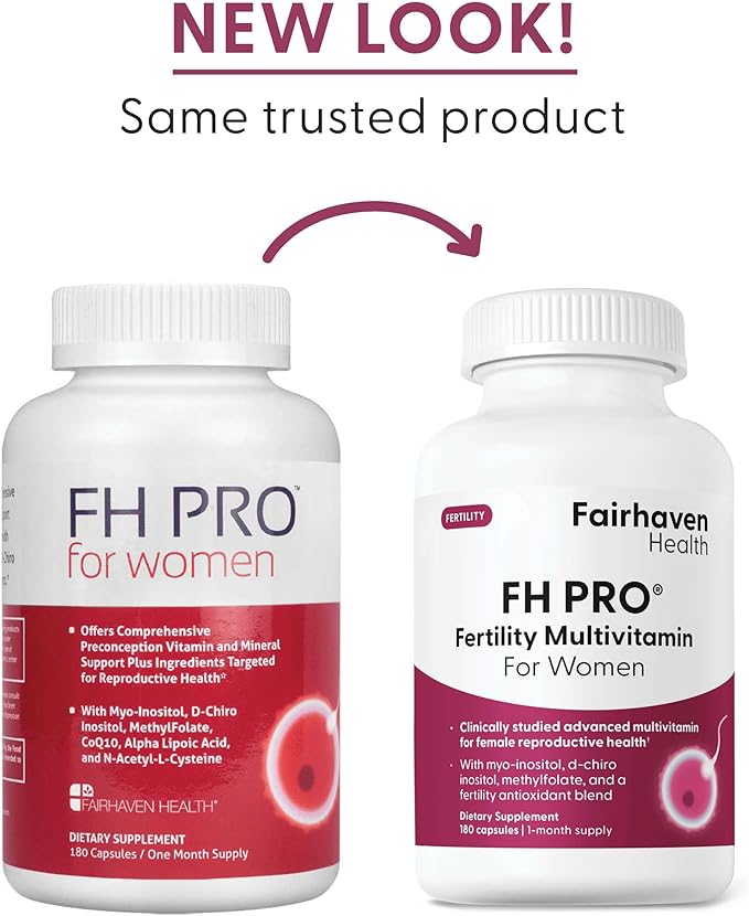 Fairhaven Health FH Pro for Women | Clinically Studied Fertility Supplements for Women | Aids Ovulation, Hormonal Balance, & Regular Cycles* | Conception for Her Fertility Support | 180 Capsules