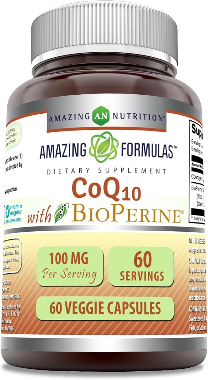 Amazing Formulas CoQ10 with Bioperine | 100 Mg Per Serving Supplement | 60 Veggie Capsules | Non-GMO | Gluten Free | Made in USA