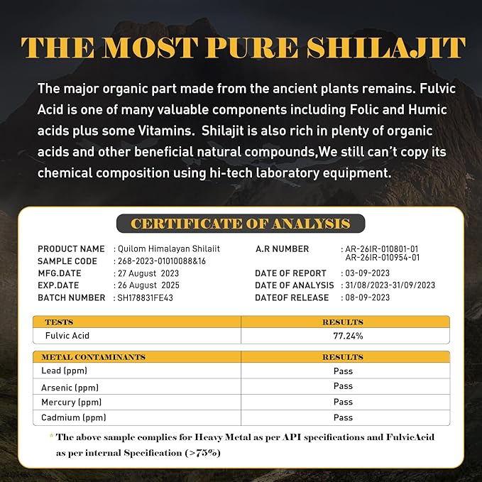 Shilajit Pure Himalayan Organic Shilajit Resin - Shilajit Supplement - Gold Grade 100% Pure Shilajit with Fulvic Acid & 85+ Trace Minerals Complex for Energy & Immune Support - 50 Grams