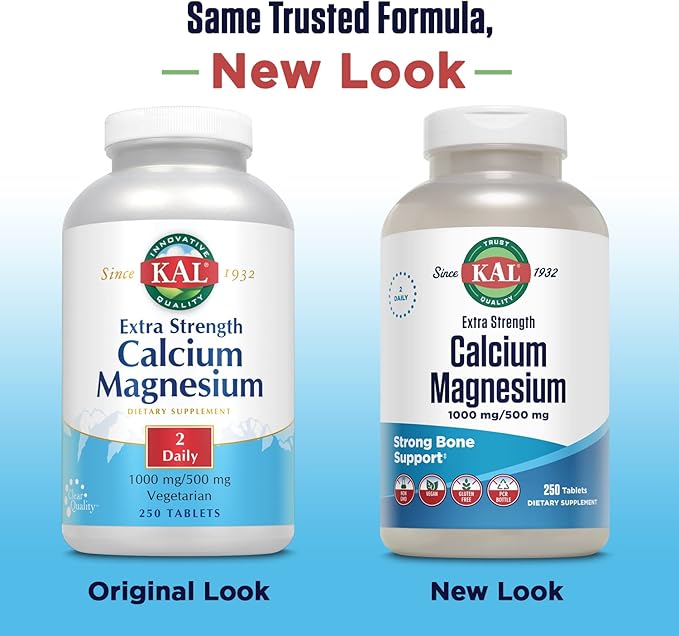 KAL Extra Strength Calcium Magnesium Tablets, 250 Count