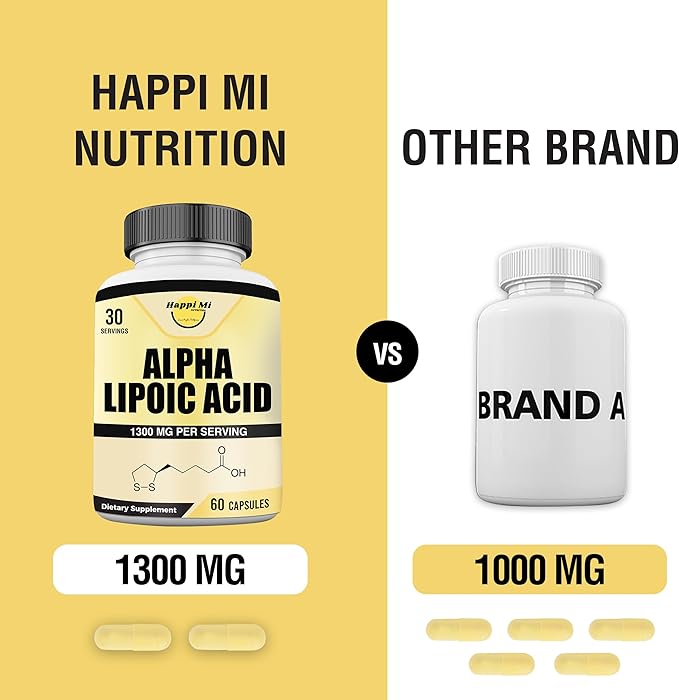 Alpha Lipoic Acid Capsules 1300mg Per Serving - 30 Servings Per Bottle - Antioxidant Support for Overall Health