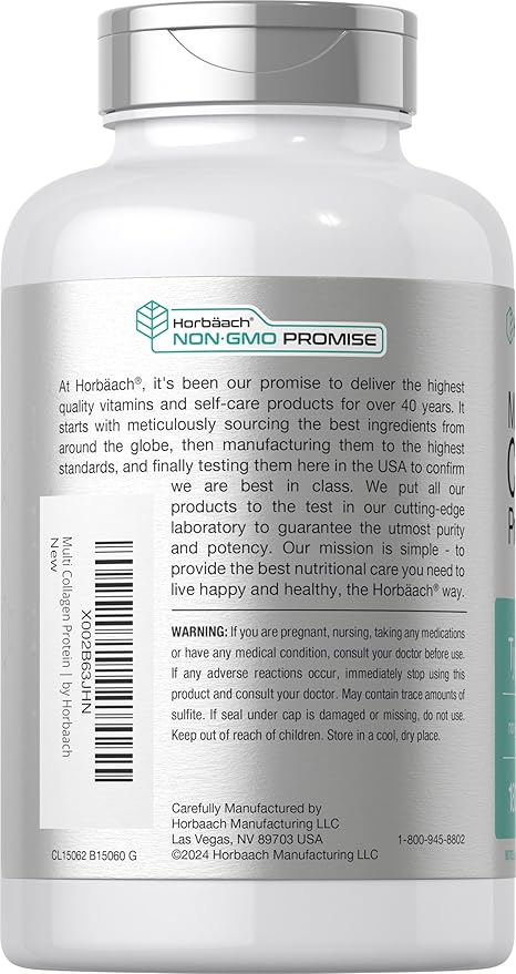 Horbäach Multi Collagen Protein 2000 mg | 180 Capsules | Hydrolyzed Collagen Type I, II, III, V, X | Keto & Paleo Friendly, Non-GMO, Gluten Free Supplement