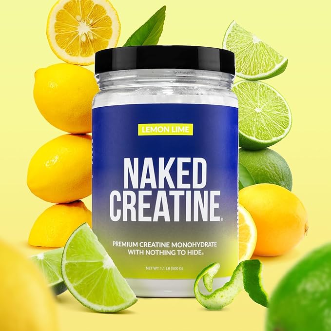 NAKED Pure Micronized Lemon Lime Creatine Monohydrate - 42 Servings - 500 Grams, 1.1Lb Bulk, Vegan, Non-GMO, Gluten Free, Soy Free. Aid Strength Gains, No Additives