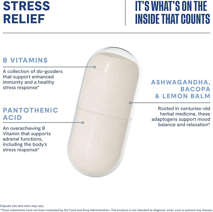 Habit Stress Relief Supplement 2 Pack (120 Capsules) - New Look, Supports Relaxation & Mood Balance, Vitamin B, Adaptogens, Lemon Balm, Calming, Vegan, Non-GMO