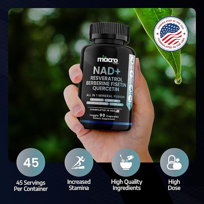 9,355mg NAD Supplement, Boost NAD+ up to 85% with Liposomal NAD+, Trans Resveratrol,Optimized Aging Quercetin, Berberine, Betaine Anhydrous, Fisetin,Resveratrol Supplement with Berberine 90 Capsules.