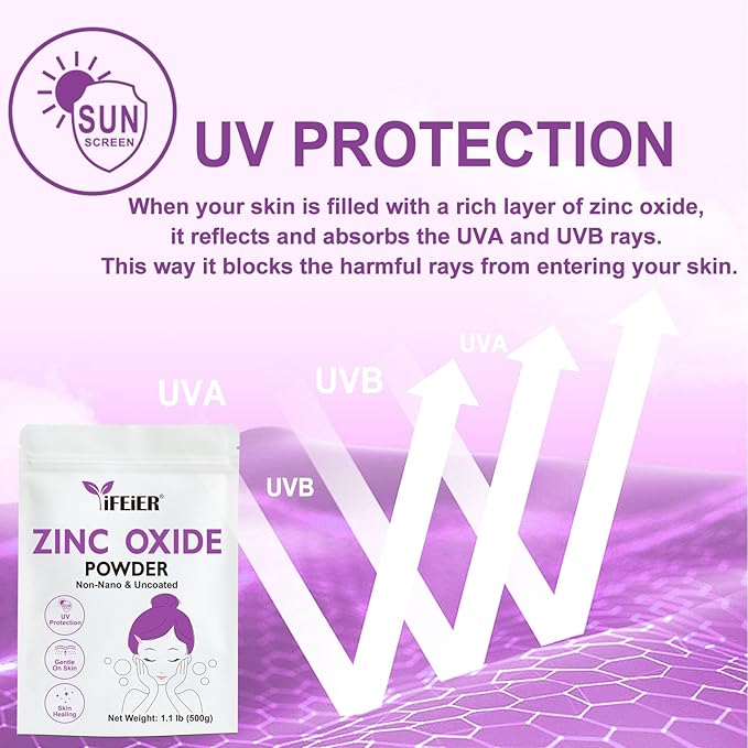 Zinc Oxide Powder | 500g(1.1 lb) 100% Pure Non Nano Uncoted Zinc Oxide Powder for Skin Protection | Cosmetics Grade Ideal for DIY Sunscreen, Lotion, Deodorant, and Skincare