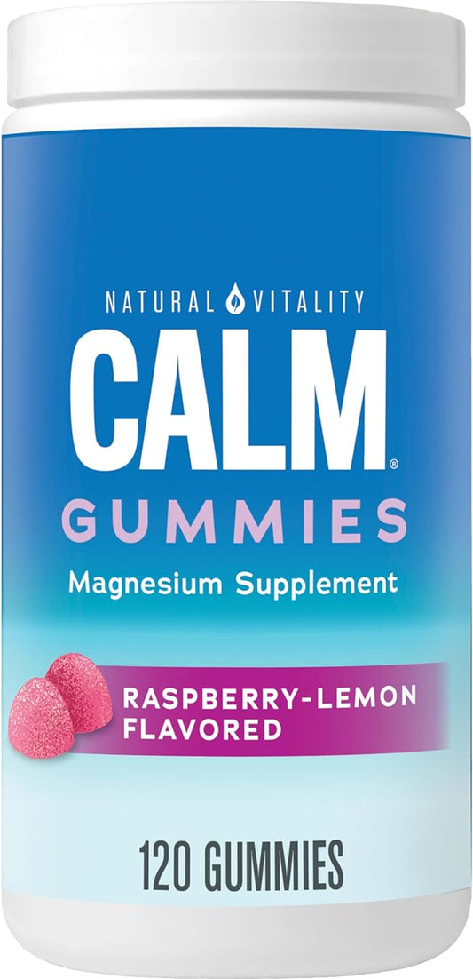 Natural Vitality CALM, Magnesium Citrate Supplement, Stress Relief Gummies, Supports a Healthy Response to Stress, Gluten Free, Vegan, Raspberry Lemon Flavored, 120 Gummies