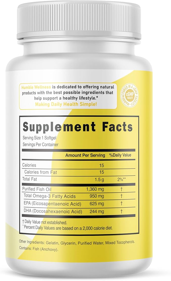 Humble Ultra Omega - High Strength Fish Oil Supplement | Double Concentration DHA & EPA