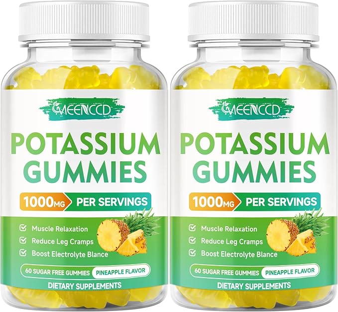 Potassium Citrate Gummies 1000mg, High Potency Potassium Supplement Gummies for Adults Women & Men, Support Leg Cramps & Muscle Health, Sugar-Free, Pineapple Flavor, 120 Count