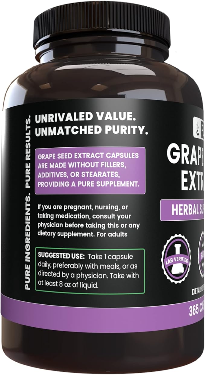 Pure Original Ingredients Grape Seed Extract (365 Capsules) No Magnesium Or Rice Fillers, Always Pure, Lab Verified