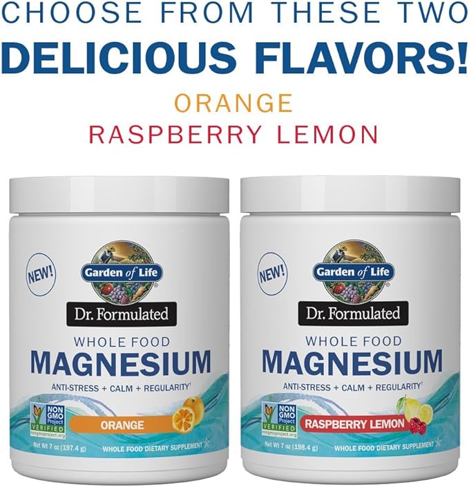 Garden of Life Dr. Formulated Whole Food Magnesium 197.4g Powder Orange,40 Servings(Pack of 1), Non-GMO,Vegan,Gluten & Sugar Free Supplement with Probiotics - Best for Anti-Stress,Calm & Regularity