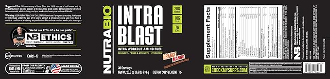 NutraBio Intra Blast Electrolyte Performance Matrix (723 g) 30 Servings, Orange Mango