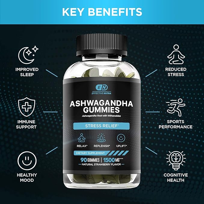 Ashwagandha Gummies 1500mg | Stress Relief, Immune Support, Calm Mood, Energy | Natural Berry Flavor | 90-Day Supply | Vegan, Gluten-Free, Non-GMO | Supplement for Men & Women (2-Pack)