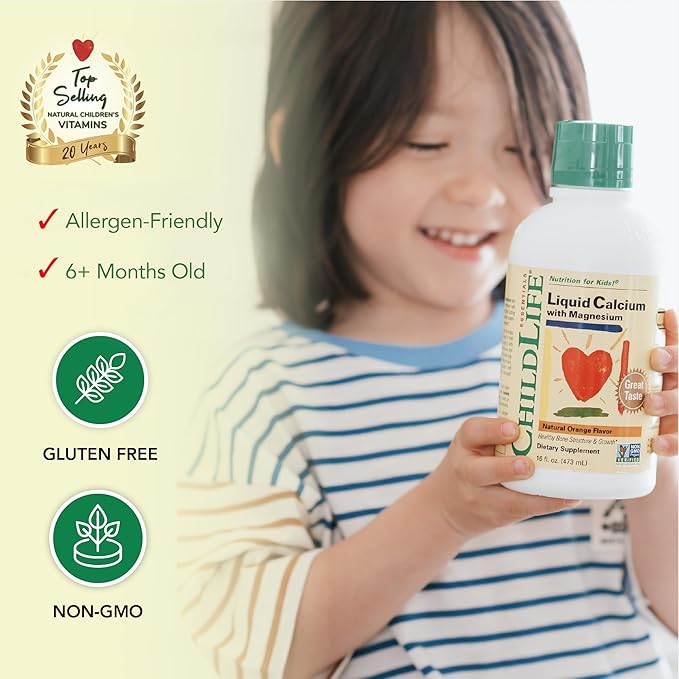 CHILDLIFE ESSENTIALS Liquid Calcium Supplement for Kids - Baby Calcium with Magnesium, Zinc, and Vitamin D3 - Orange Flavor, 16 fl oz (4 Pack)