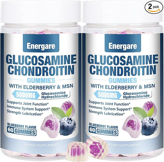 2 Packs Glucosamine Chondroitin Filled Gummies with MSM & Elderberry, Extra Strength Joint Support Health, Flexibility, Antioxidant, Immune Supplement Gummy for Adults, Men & Women 120 Counts