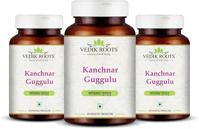 Kanchnar Guggulu - Ayurvedic Supplement for Thyroid | Hormonal Balance for Women | Reduces Joint and Muscles Pain | for Swollen Lymph Nodes | 60 Tablets (180)