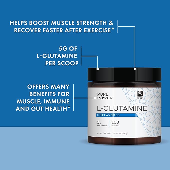 Pure Power L-Glutamine, Unflavored, 17.6 oz (500 g), 100 Servings (1 Jar), 5 g Per Serving, Non-GMO, NSF Certified for Sport, Dr. Mercola