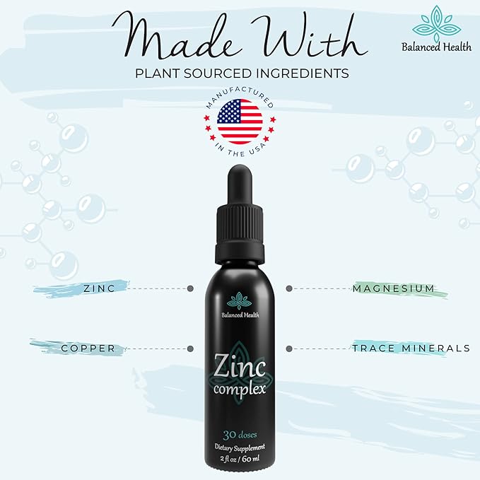Zinc Complex - 30 Servings, 2oz, Peppermint Flavor, Vegan Liquid Ionic Zinc Sulfate Drops Plus Trace Minerals for Daily Immune System Support