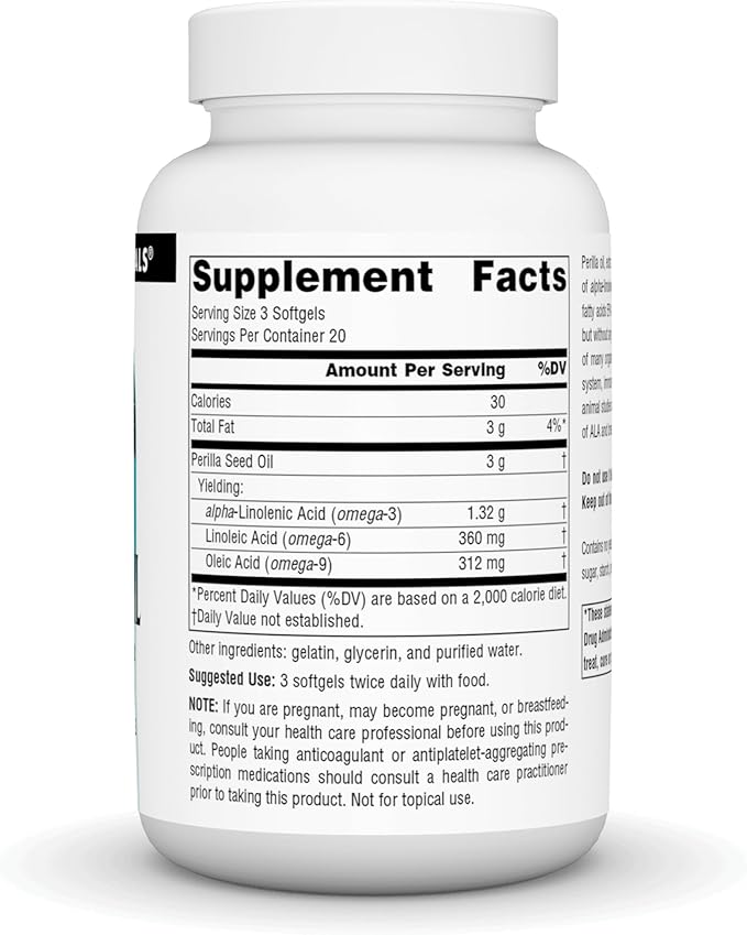 Source Naturals Perilla Oil Source of Plant-Based Omega-3 Fatty Acids, 1000 mg - 60 Softgels