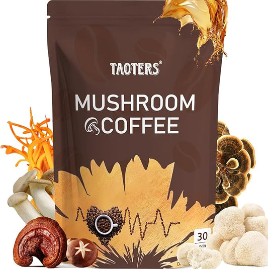 Mushroom Coffee Organic | Enhanced Focus, Boosted Immunity, Improved Energy | 6 Adaptogenic Mushrooms: Cordyceps, Reishi, King Trumpet, Shiitake, Lion's Mane & Turkey Tail | 30 Servings