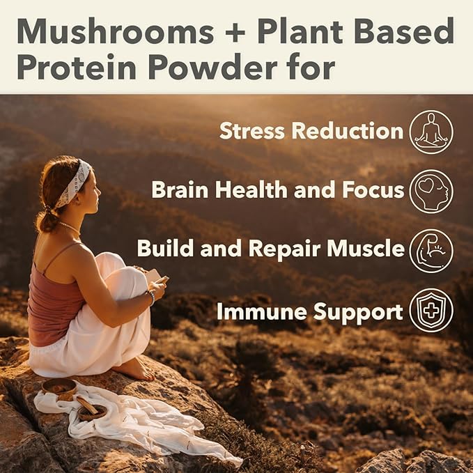 Plantfusion Mushroom Protein Powder - 3 in 1 Vegan Protein Powder, Mushroom Supplement, and Adaptogen Supplement - Support Mental Focus, Immunity, and Recovery - Chocolate 1lb