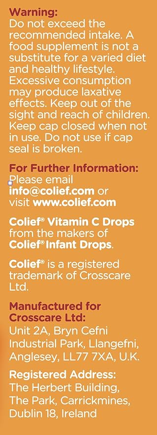 Colief Vitamin C Drops for Babies | Daily Immune Support for Infants Age +1 | Diary, Gluten and Preservative Free | Supports Development of Healthy Bones and Teeth | 600 Drops