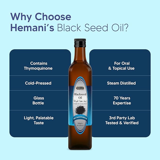 Hemani Black Seed Oil Cold Pressed 16.91 Oz I 500ML I 100% Natural I Solvent Free I AKA Nigella Sativa I Kalonji I Black cumin seed Oil