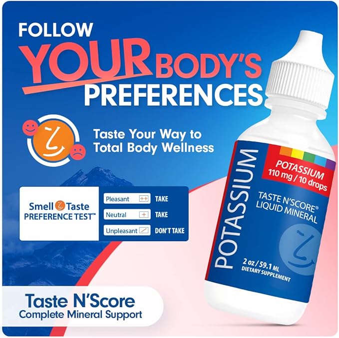 Taste N' Score Potassium Liquid Ionic Mineral Supplement; 100% Pure; 110 mg; 72 Servings