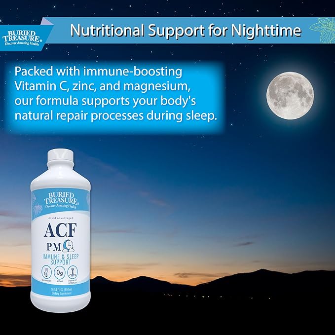 Buried Treasure ACF PM - 16 oz, 16 Servings, Nighttime Immune Support with Chamomile, Vitamin C, Echinacea, Herbal Extracts, Essential Nutrients
