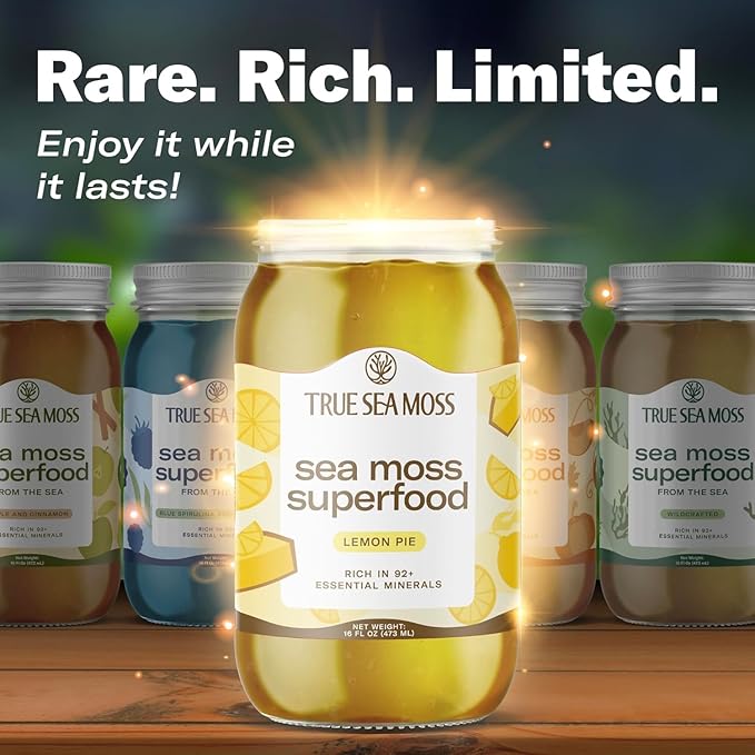 TrueSeaMoss Sea Moss Gel – Made in USA – Wildcrafted Seamoss, Fresh Fruits & Sea Vegetables – Lemon Pie, Pack of 3 (Labels may Vary)
