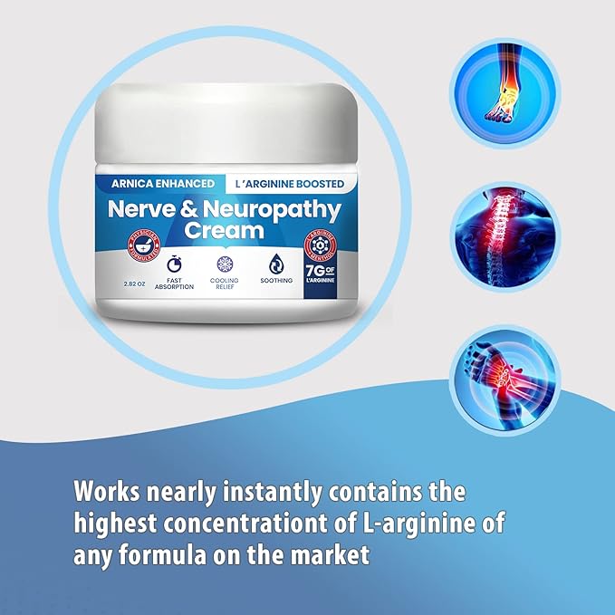 Neuropathy Cream Arnica Enhanced and L’Arginine Boosted Formula - Maximum Strength Relief for Foot, Hands, Legs, Toes Includes 7grams of L’Arginine; Vitamin B6, MSM, Arnica, Aloe -2.82oz