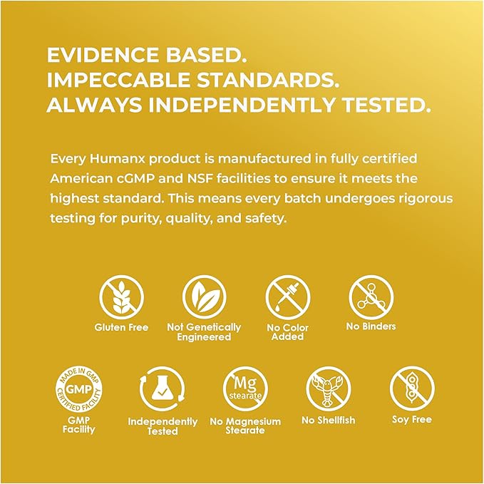 HUMANX Lactoferrin 500mg - Powerful Serving Size (Gluten Free, Non GMO, Soy Free Supplements) - A Component in Colostrum - USA Made, Supports Healthy Immunity, Iron Utilization & Absorption