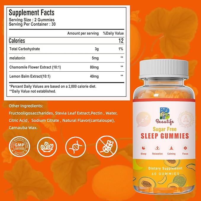 (2 Pack) 5 mg Melatonin Gummies, Sleep Support for Adults, Melatonin Supplements for Sleeping, 120 Cantaloupe Flavored