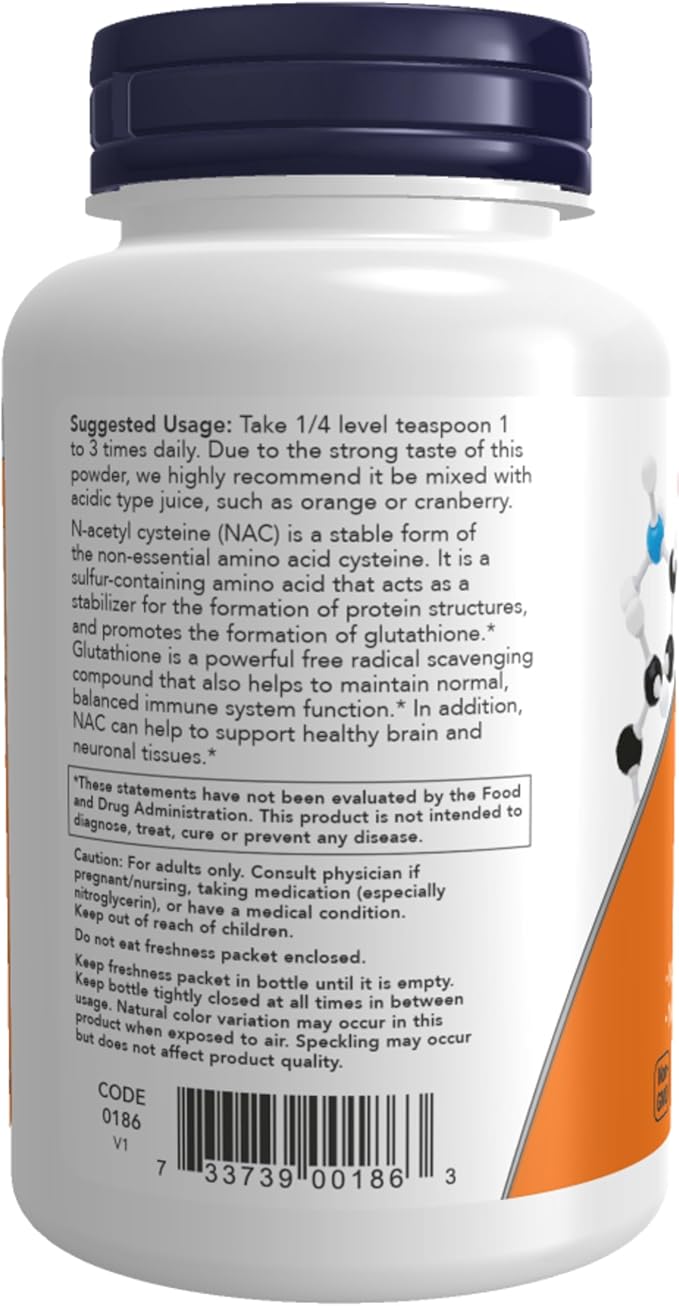NOW Supplements, NAC (N-Acetyl Cysteine) 600 mg Pure Powder, Free Radical Protection*, Cellular Health*, Immune System Function* 4-Ounce (113 g)