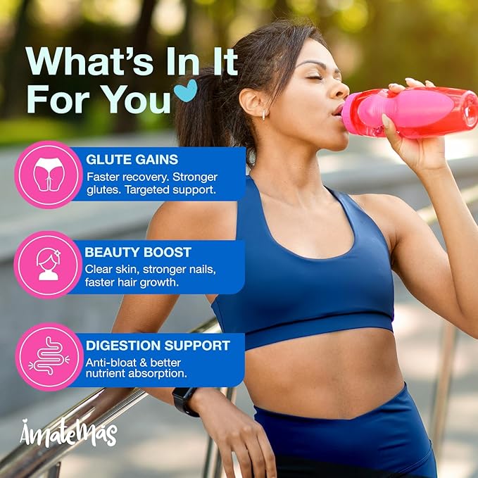 Glute Y Glow, Creatine for Women 2-in-1 Booty & Beauty Elixir W/Creatina para Glúteos┃Supports Faster Hair Growth, Stronger Nails & Glowing Skin - Horchata Flavor
