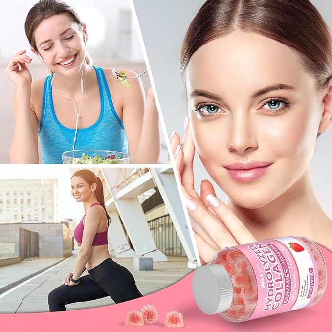 Collagen Gummies for Women, Hydrolyzed Collagen Peptides Gummies with Biotin, Collagen Supplements Gummy with Vitamin B12, C, D, Zinc for Hair Skin Nail