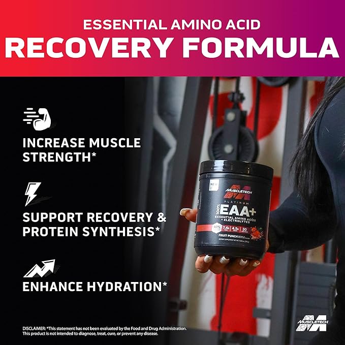 MuscleTech Platinum Essential Amino Acids Supplement with Electrolytes, Fruit Punch - Pre-Workout Powder for Energy, Muscle Growth & Strength Builder - EAA Complex for Men & Women - 30 Servings