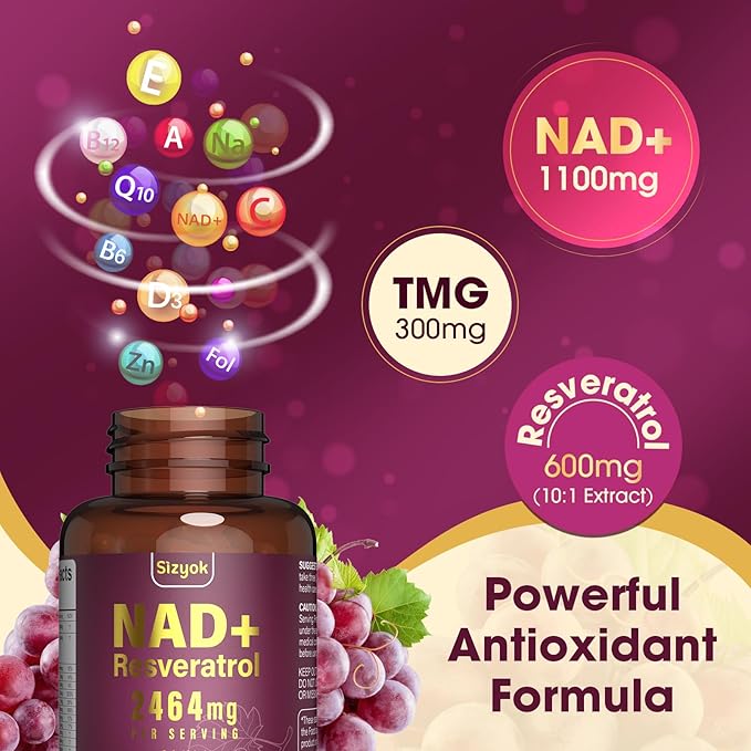 NAD Supplement 1100mg Pure Organic, Liposomal NAD Resveratrol Supplement for Women and Men, Boosts NAD+ Levels, Helps Aging Defense, Cellular Energy & Focus, Ultra-Antioxidant 90 Capsules, 2 Pack