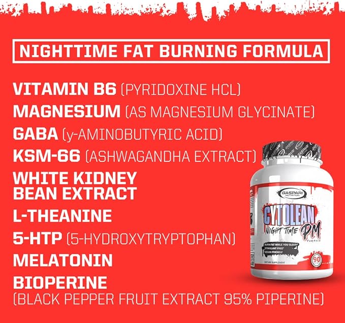 Gaspari Nutrition Cytolean PM: Nighttime Fat Burner with Melatonin Sleep Support, Stress Reduction, Stimulant Free, Vegan Friendly (90 Capsules)
